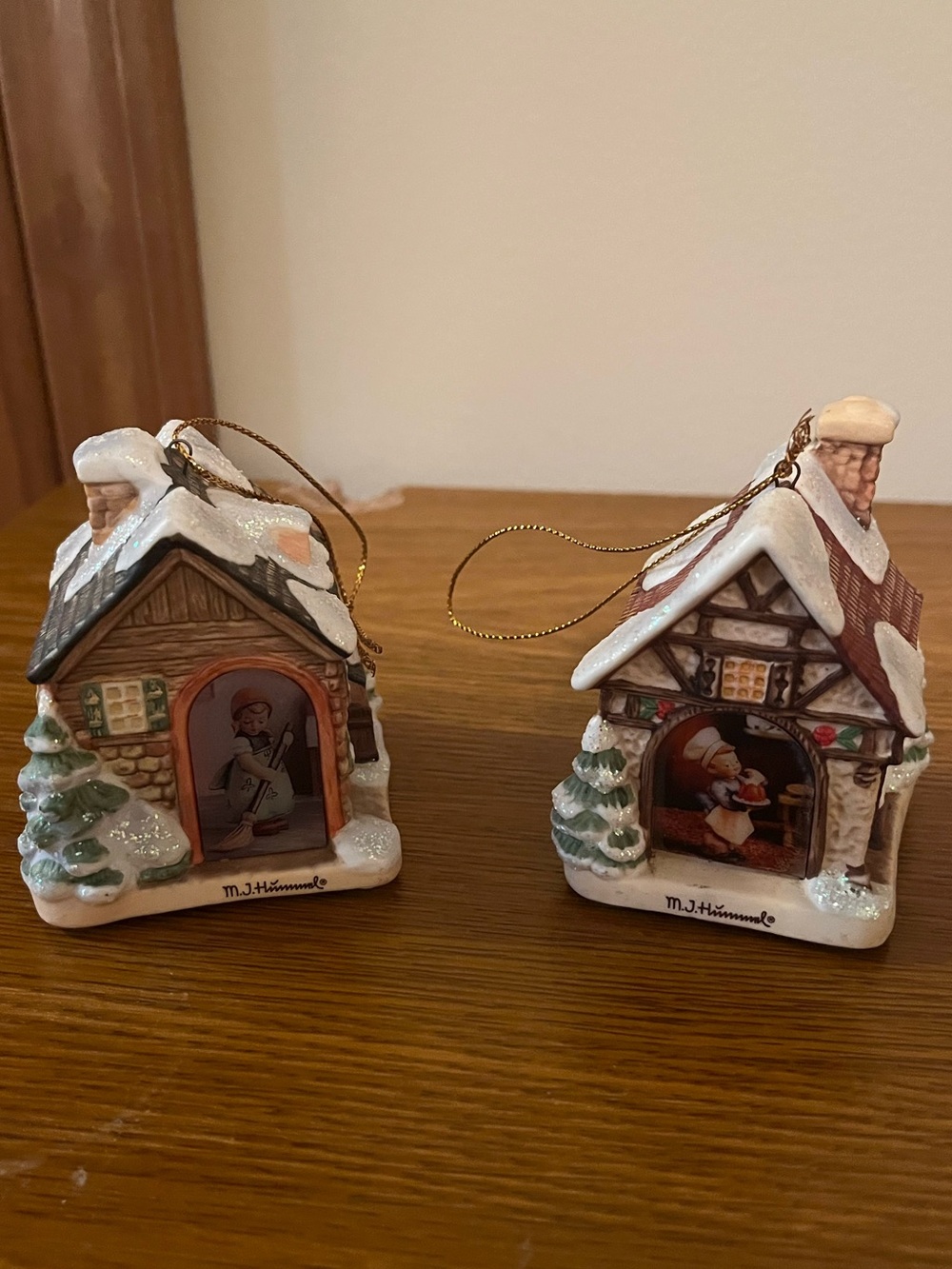 Hummel Christmas Village House Ornaments Set of 2